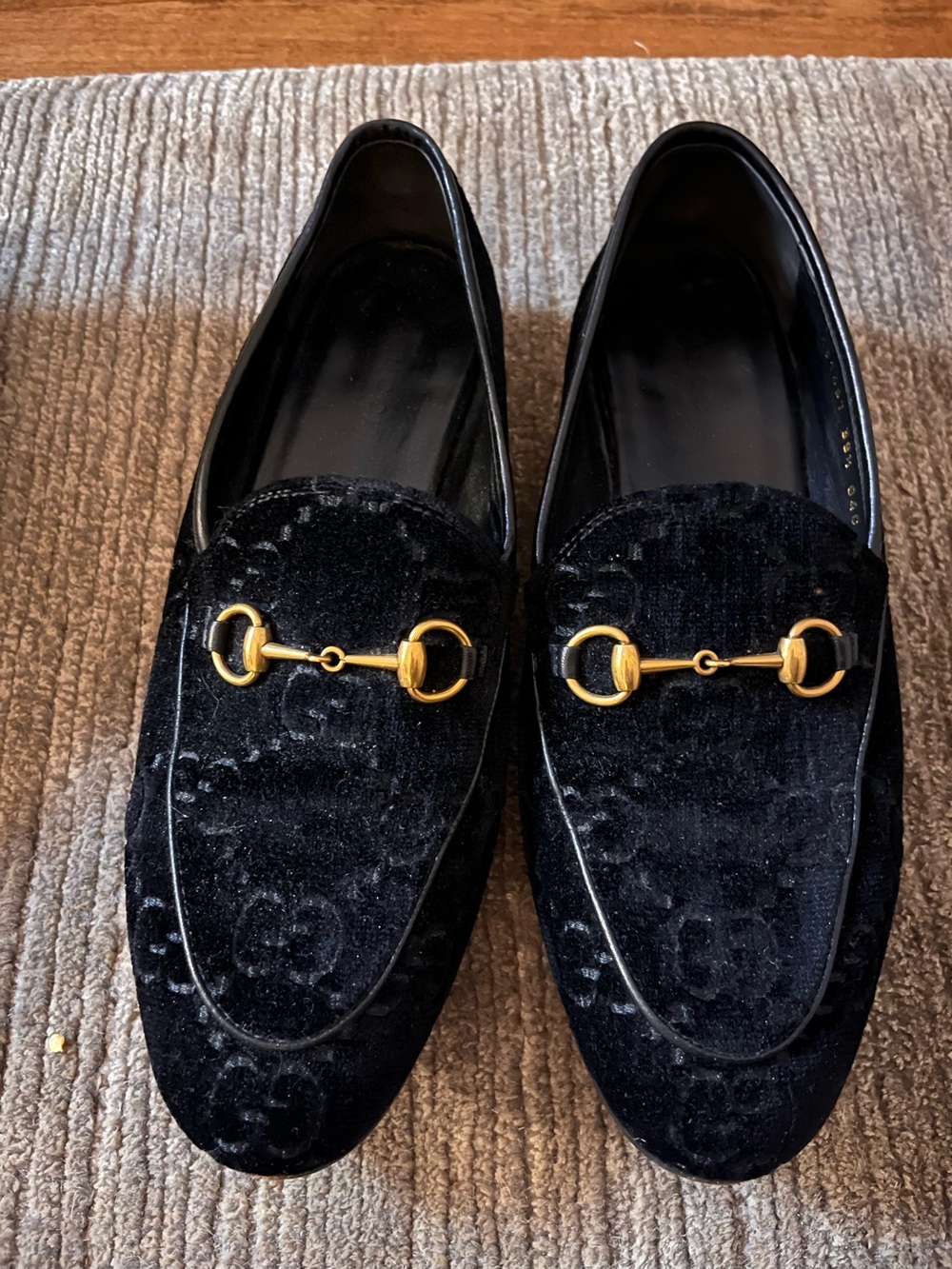 Womens Black Velvet Loafers with Gold Horsebit